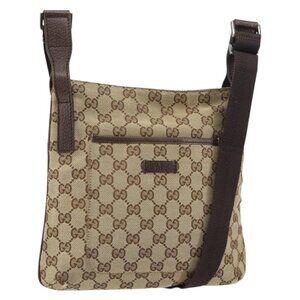 Authentic GUCCI GG Canvas Shoulder Bag Beige Silver 122793